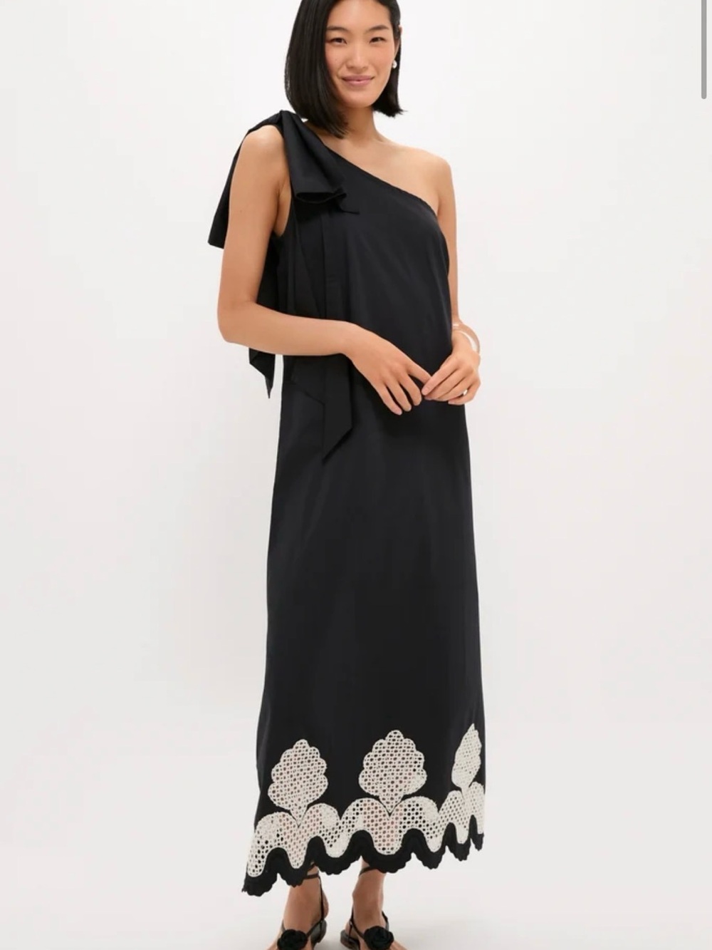 Tuckernuck Black One Shoulder Embroidered Glinda Dress $248 NWT Medium